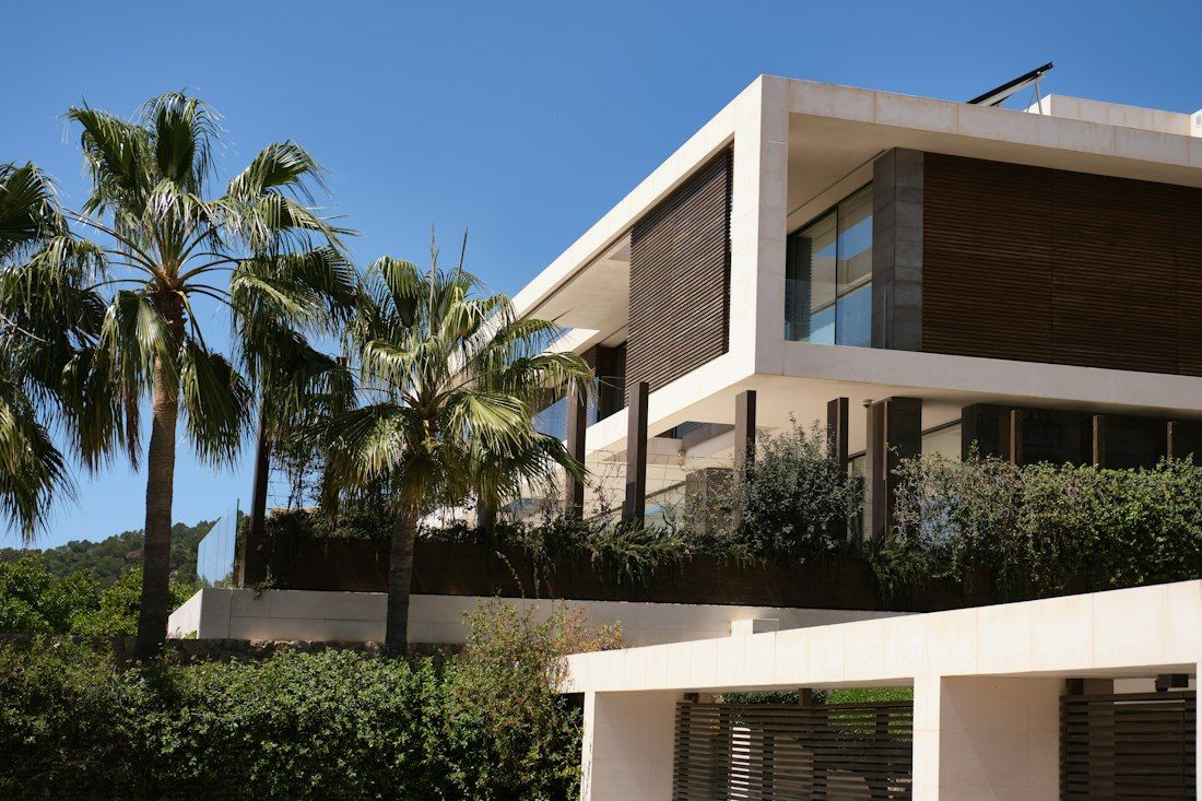 Maison moderne entourée de palmiers